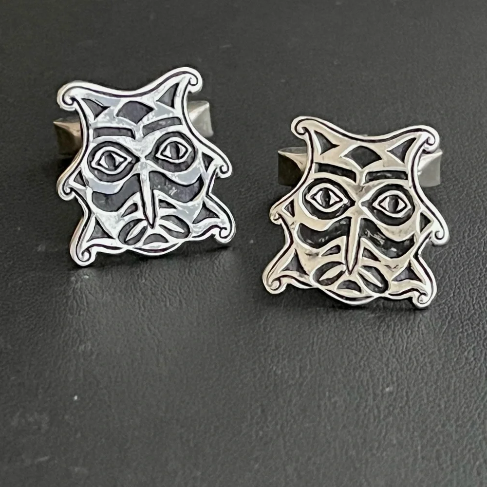 Vintage Mexican sterling silver and alpaca warrior mask mens cuff links